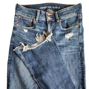 American Eagle Hi Rise Artist Flare Stretch Flex Jeans Women's 6 Blue Denim Raw